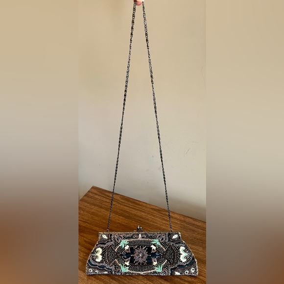 Moyna Couture Black Satin, Hand-Beaded, Multicolored Swarovski Crystal Clutch - Picture 8 of 8